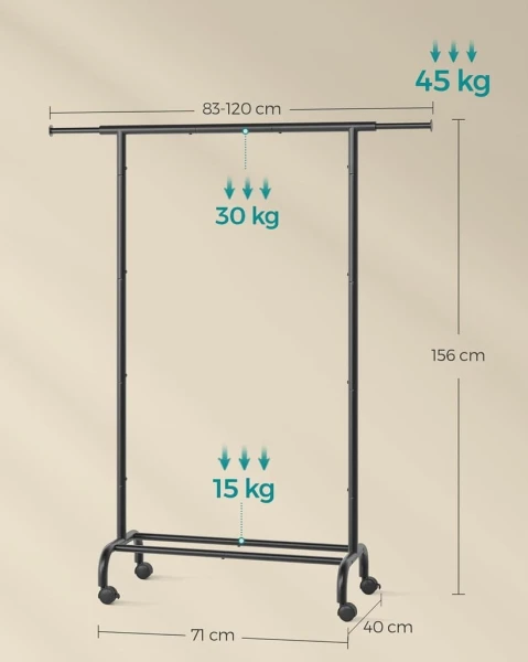 Wieszak na ubrania na kółkach SONGMICS – czarny, regulowany, do 45 kg