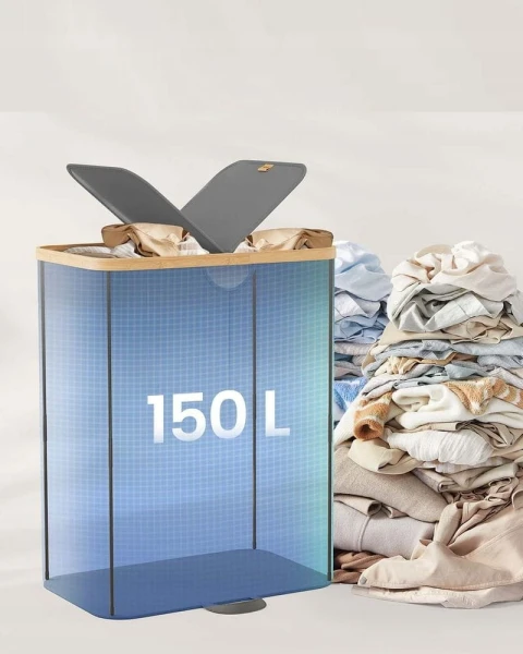 Kosz na pranie 150 L z pokrywą SONGMICS 2 komory Light/Dark szary