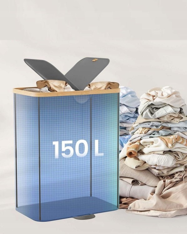 Kosz na pranie 150 L z pokrywą SONGMICS 2 komory Light/Dark szary