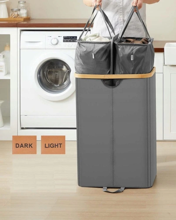 Kosz na pranie 150 L z pokrywą SONGMICS 2 komory Light/Dark szary