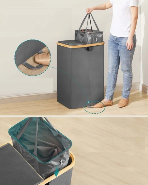 Kosz na pranie 150 L z pokrywą SONGMICS 2 komory Light/Dark szary
