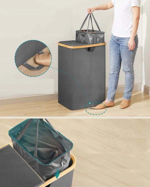 Kosz na pranie 150 L z pokrywą SONGMICS 2 komory Light/Dark szary
