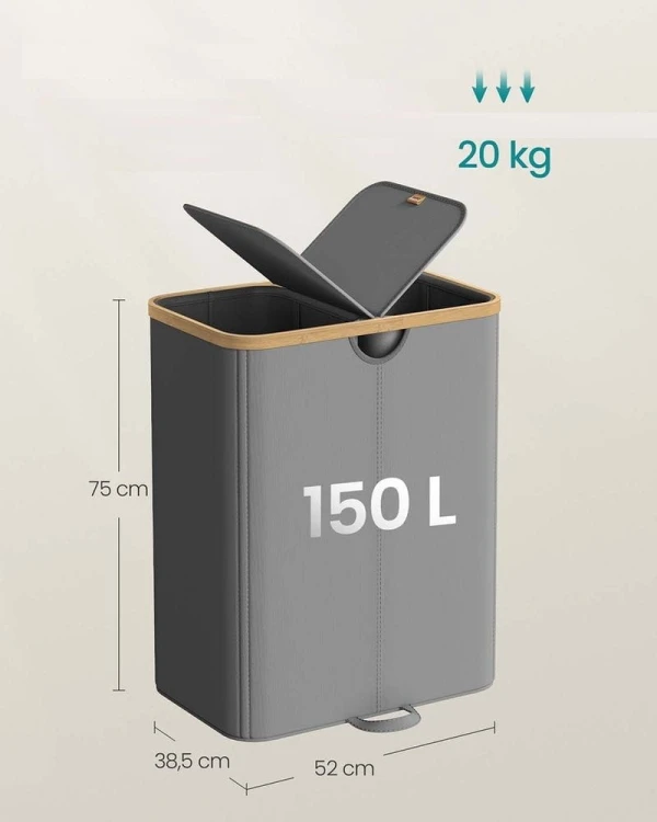 Kosz na pranie 150 L z pokrywą SONGMICS 2 komory Light/Dark szary