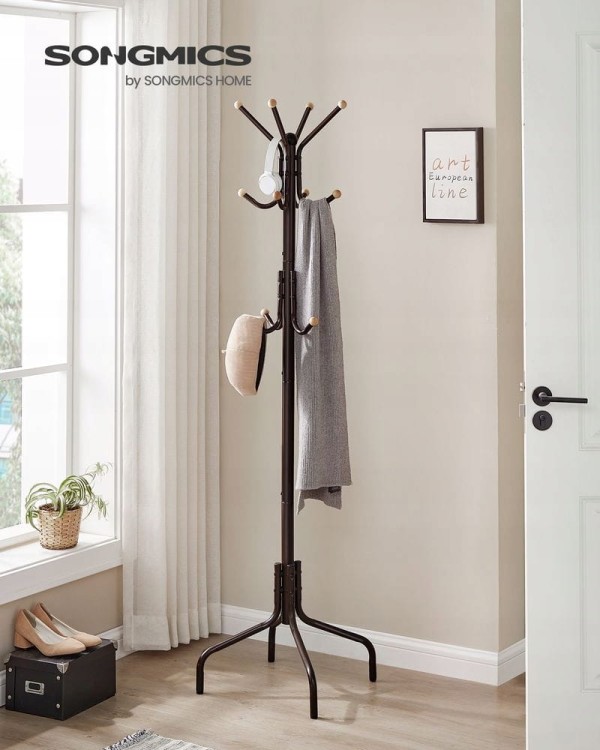 Wieszak na ubrania metalowy brązowy 12 haczyków 180 cm SONGMICS