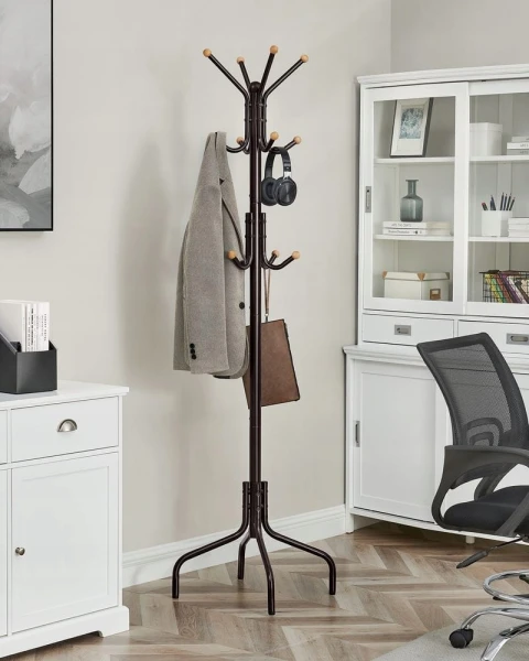 Wieszak na ubrania metalowy brązowy 12 haczyków 180 cm SONGMICS