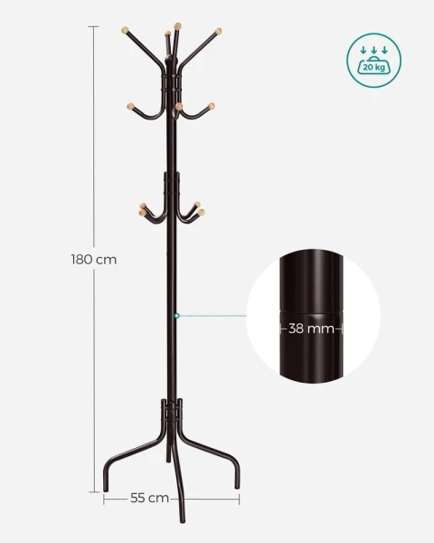 Wieszak na ubrania metalowy brązowy 12 haczyków 180 cm SONGMICS