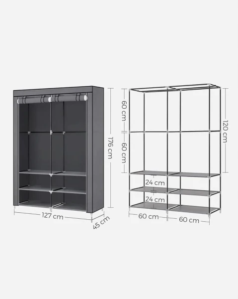 Szafa materiałowa z półkami SONGMICS 127 x 45 x 176 cm, szara