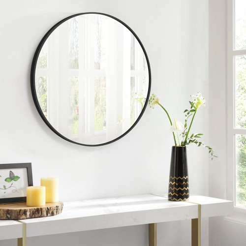 Okrągłe lustro ścienne Ø 61 cm SONGMICS czarne, aluminiowa rama