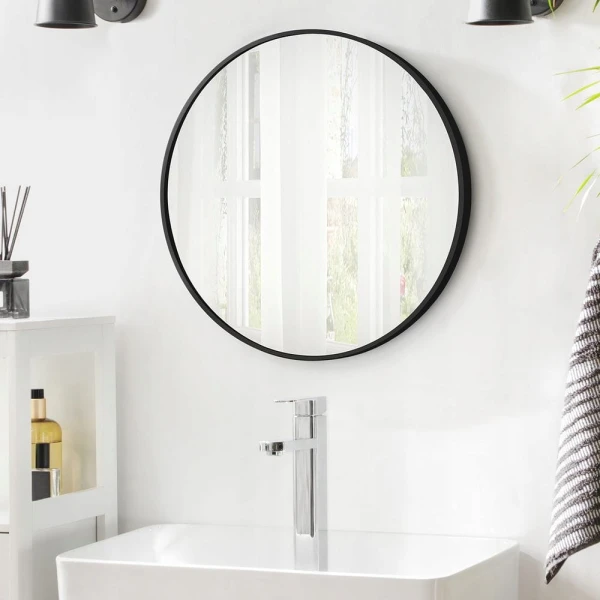 Okrągłe lustro ścienne Ø 61 cm SONGMICS czarne, aluminiowa rama