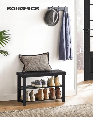 Ławka na buty SONGMICS z bambusa, 2 półki, do 130 kg, czarna