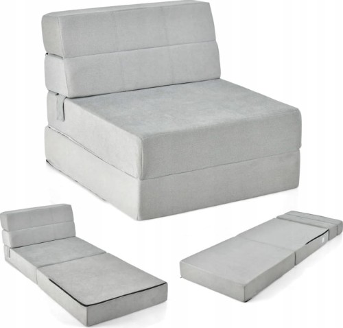 Rozkładana sofa 3w1 COSTWAY materac, kanapa, welur, szara