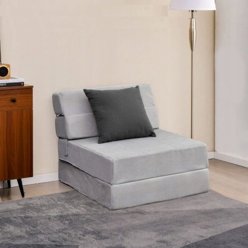 Rozkładana sofa 3w1 COSTWAY materac, kanapa, welur, szara