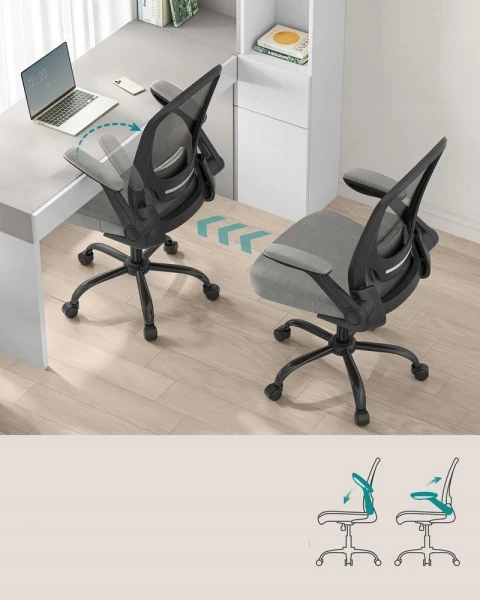 Fotel biurowy ergonomiczny z podparciem lędźwiowym SONGMICS szary