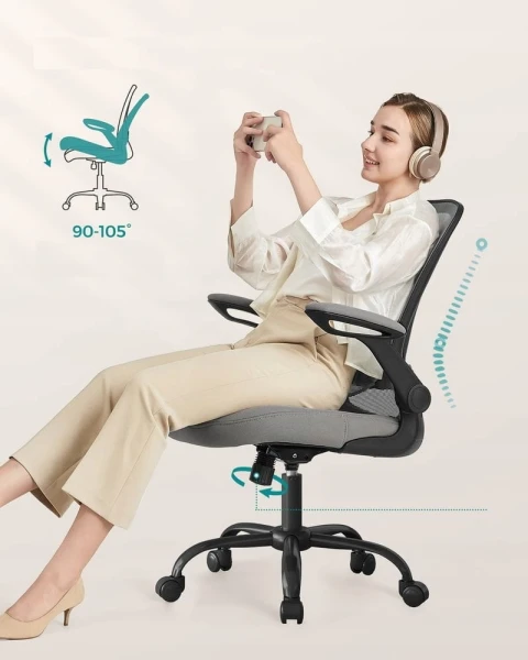 Fotel biurowy ergonomiczny z podparciem lędźwiowym SONGMICS szary