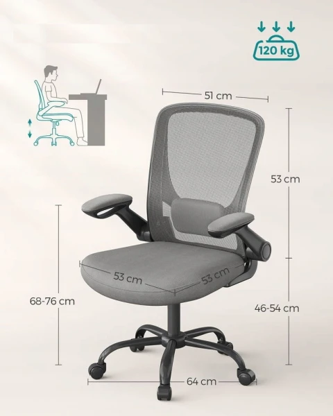 Fotel biurowy ergonomiczny z podparciem lędźwiowym SONGMICS szary