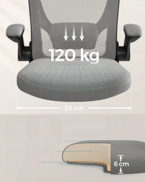 Fotel biurowy ergonomiczny z podparciem lędźwiowym SONGMICS szary