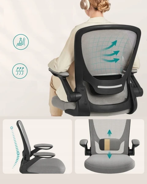 Fotel biurowy ergonomiczny z podparciem lędźwiowym SONGMICS szary