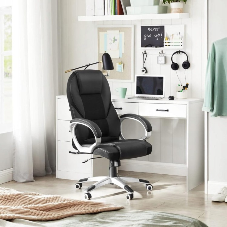 Fotel biurowy ergonomiczny SONGMICS z ekoskóry PU, do 150 kg, czarny