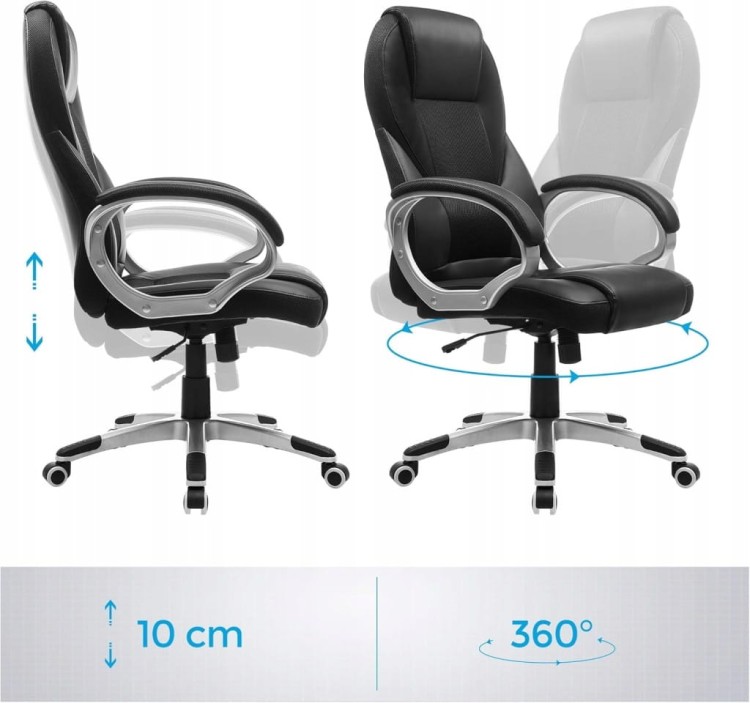 Fotel biurowy ergonomiczny SONGMICS z ekoskóry PU, do 150 kg, czarny
