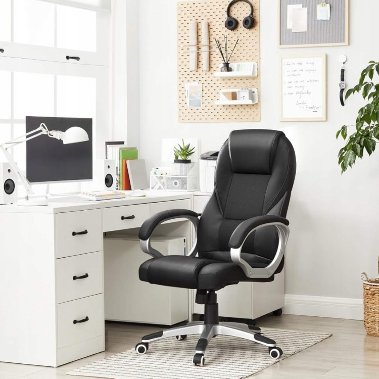 Fotel biurowy ergonomiczny SONGMICS z ekoskóry PU, do 150 kg, czarny