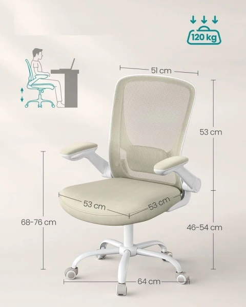 Fotel biurowy ergonomiczny z podparciem lędźwiowym SONGMICS beżowy