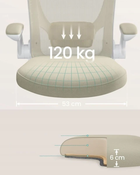 Fotel biurowy ergonomiczny z podparciem lędźwiowym SONGMICS beżowy