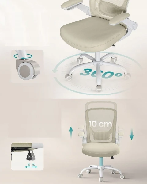 Fotel biurowy ergonomiczny z podparciem lędźwiowym SONGMICS beżowy