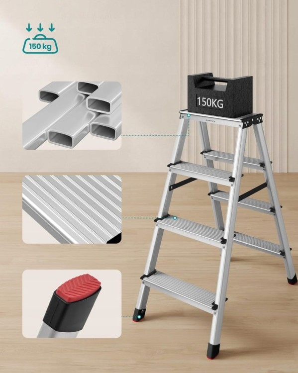 Drabina składana 4-stopniowa aluminiowa SONGMICS do 150 kg, lekka, stabilna