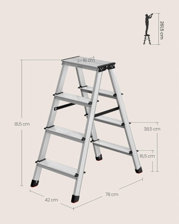 Drabina składana 4-stopniowa aluminiowa SONGMICS do 150 kg, lekka, stabilna