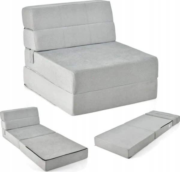 Rozkładana sofa 3w1 COSTWAY materac, kanapa, welur, szara