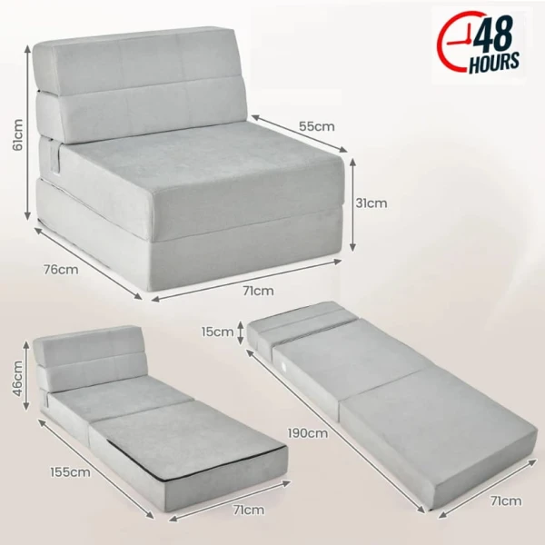 Rozkładana sofa 3w1 COSTWAY materac, kanapa, welur, szara