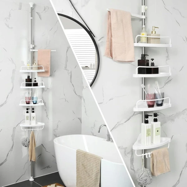 Półka prysznicowa teleskopowa SONGMICS 95-300 cm, stal nierdzewna, biała