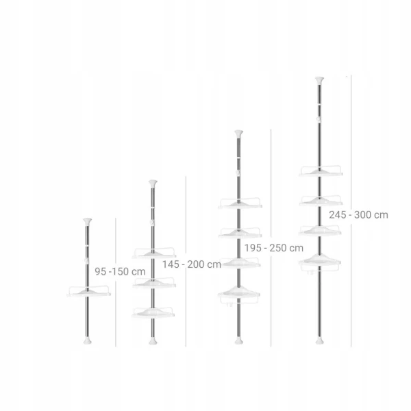 Półka prysznicowa teleskopowa SONGMICS 95-300 cm, stal nierdzewna, biała