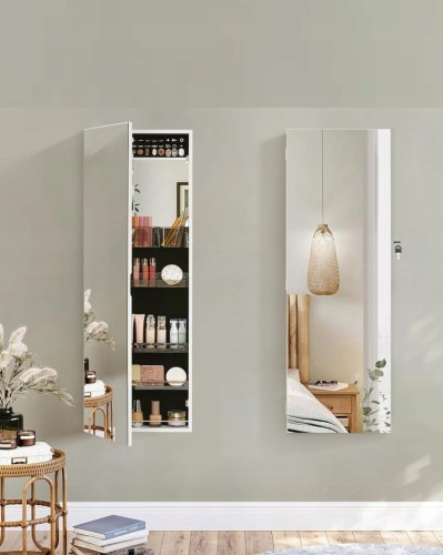 Szafka na biżuterię z lustrem SONGMICS wiszący organizer 2w1, biały