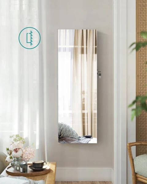 Szafka na biżuterię z lustrem SONGMICS wiszący organizer 2w1, biały