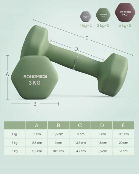 Zestaw hantli 6 szt. 1-5 kg ze stojakiem, neoprenowe SONGMICS
