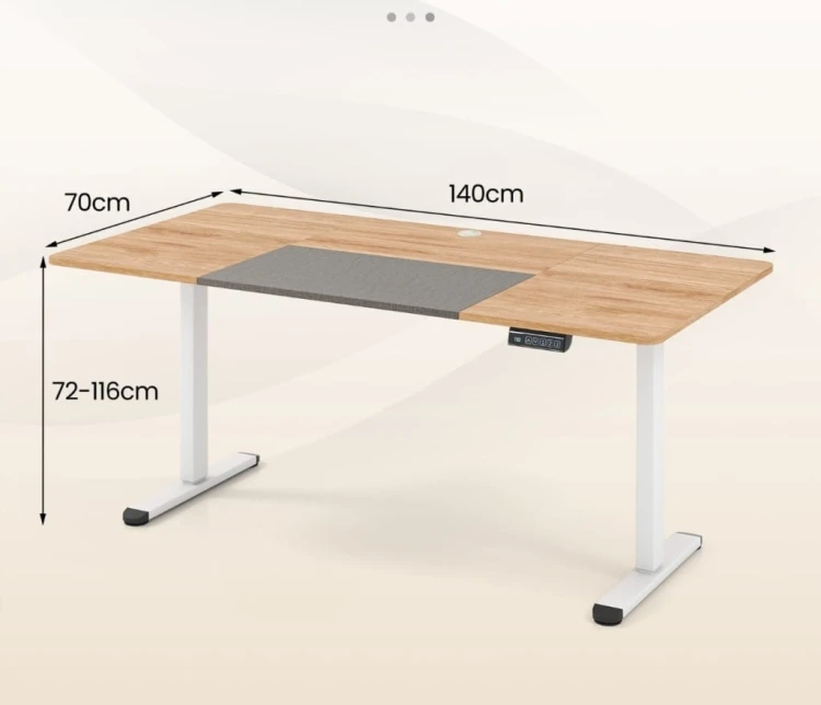 Biurko elektryczne 140x70 cm, wysokość 72-116 cm naturalny + biały COSTWAY