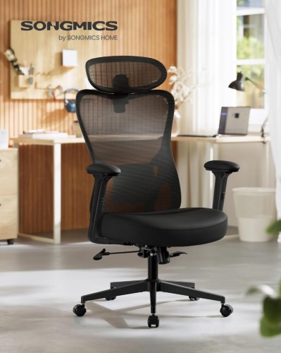 Ergonomiczne krzesło biurowe SONGMICS regulacja, siatkowe, zagłówek, czarne