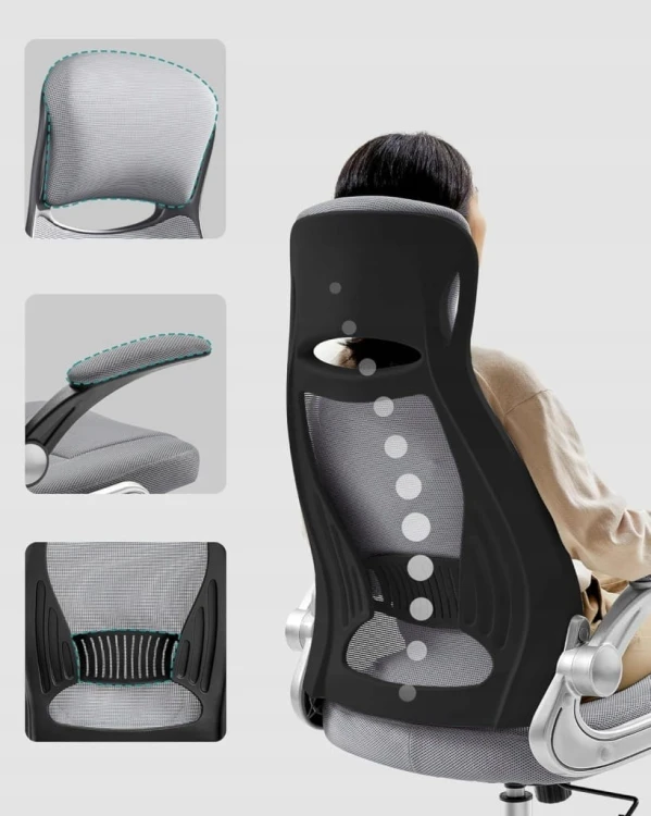 Ergonomiczny fotel biurowy SONGMICS regulowany, obrotowy, szary
