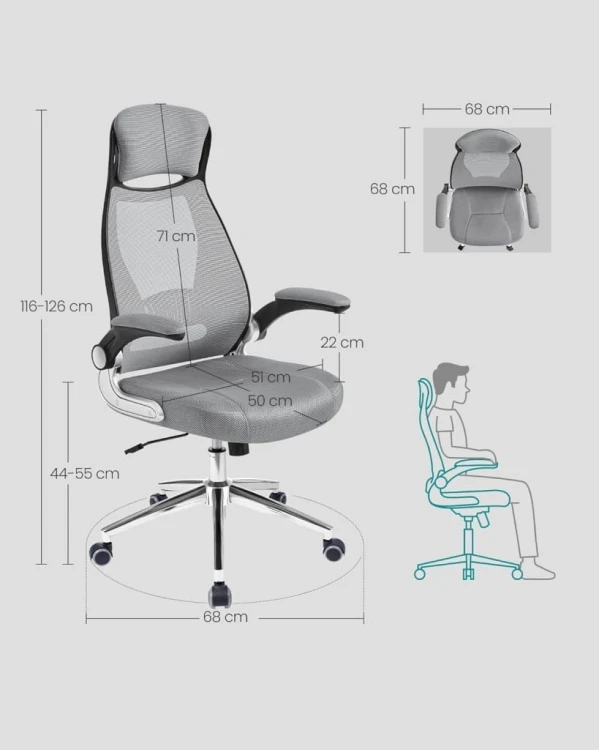 Ergonomiczny fotel biurowy SONGMICS regulowany, obrotowy, szary