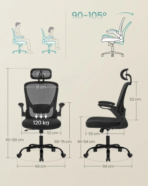 Ergonomiczny fotel biurowy SONGMICS regulowany, obrotowy, czarny