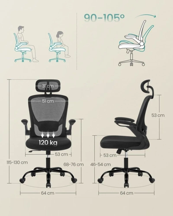 Ergonomiczny fotel biurowy SONGMICS regulowany, obrotowy, czarny
