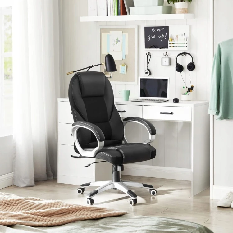 Fotel biurowy ergonomiczny SONGMICS z ekoskóry PU, do 150 kg, czarny