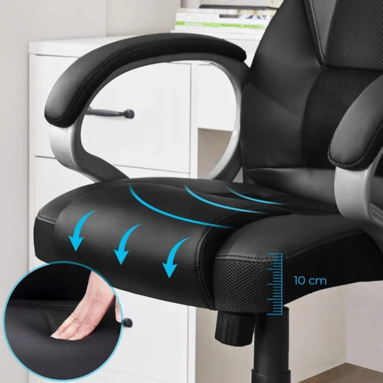 Fotel biurowy ergonomiczny SONGMICS z ekoskóry PU, do 150 kg, czarny