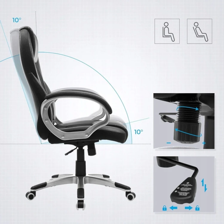 Fotel biurowy ergonomiczny SONGMICS z ekoskóry PU, do 150 kg, czarny