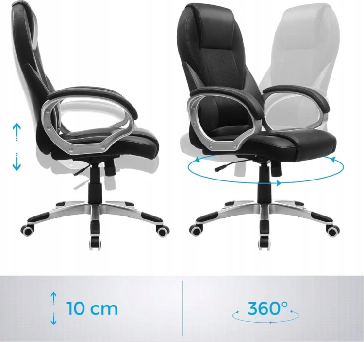 Fotel biurowy ergonomiczny SONGMICS z ekoskóry PU, do 150 kg, czarny