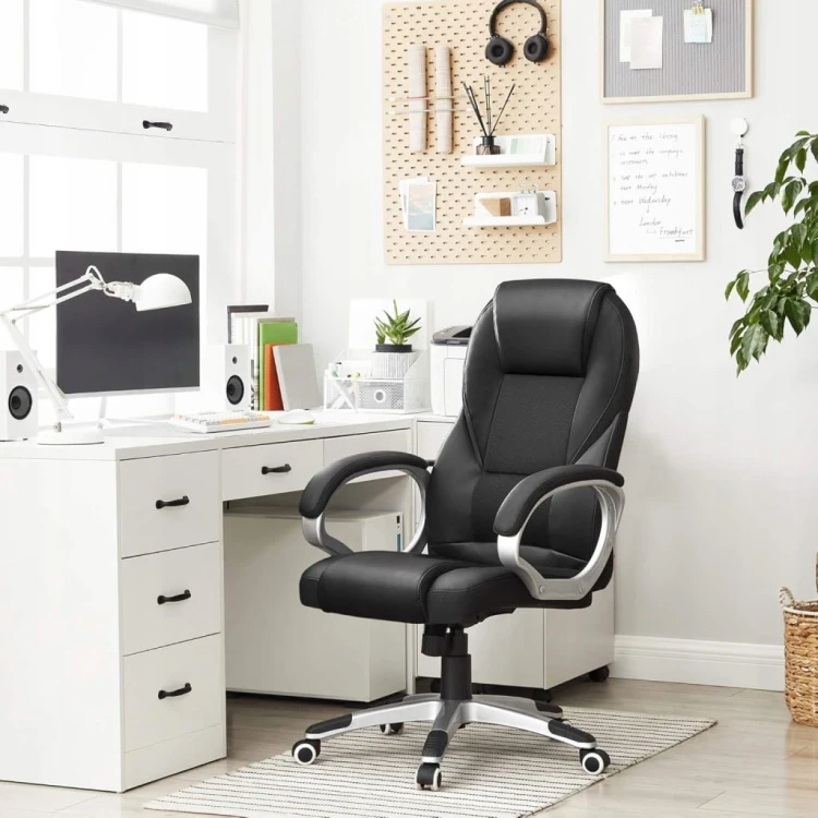 Fotel biurowy ergonomiczny SONGMICS z ekoskóry PU, do 150 kg, czarny