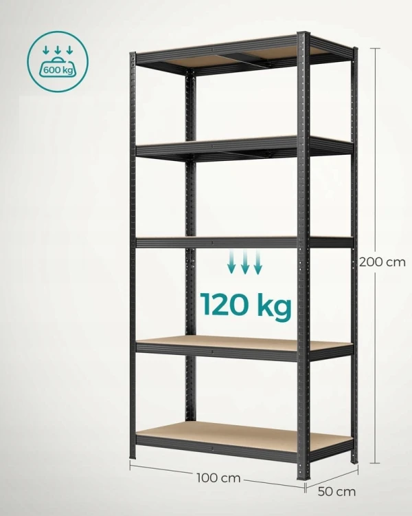 Regał magazynowy SONGMICS 5 półek do 120 kg, metalowy, czarny