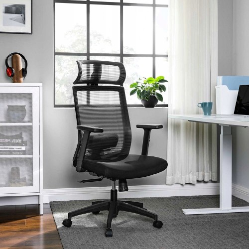 Ergonomiczne krzesło biurowe SONGMICS regulowany fotel z zagłówkiem, czarny
