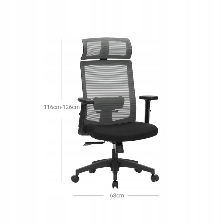 Ergonomiczne krzesło biurowe SONGMICS regulowany fotel z zagłówkiem, czarny